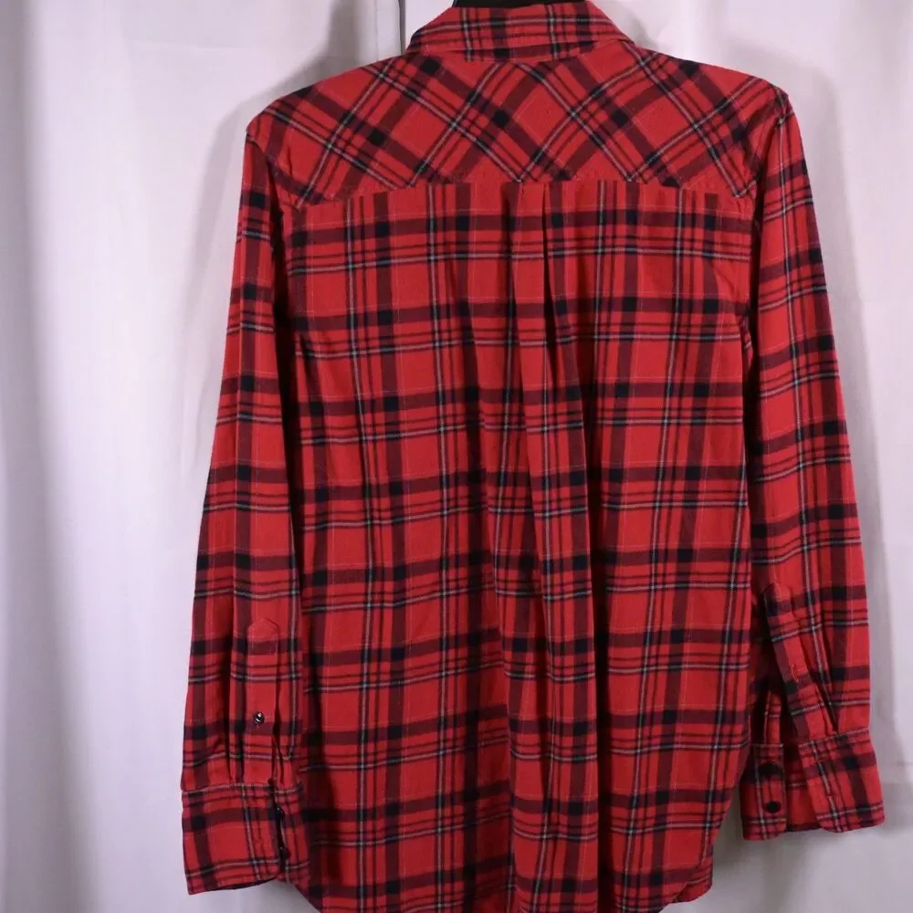J Crew Womens 6 Red Plaid Long Sleeve Flannel Button Down Shirt - Picture 2 of 7